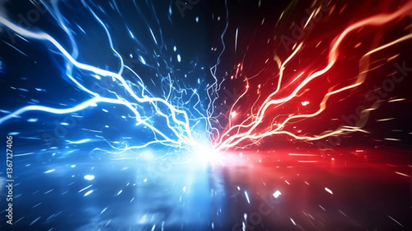 Obraz " 相対的な赤と青の雷のバックグラウンド ".