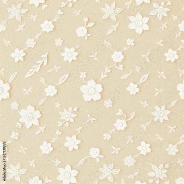 Fototapeta Delicate lace pattern background with intricate floral details and soft white tones, elegant and romantic, high-resolution, Ai Generate.
