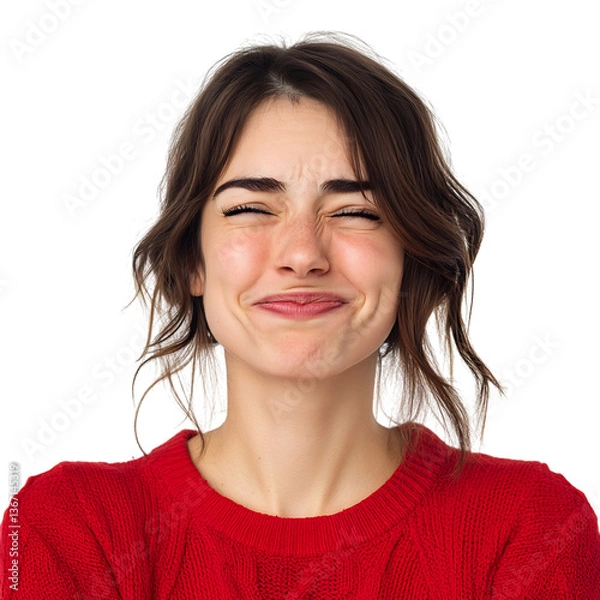 Fototapeta A Woman with Sarcastic Grin and Raised Eyebrow Isolated on Transparent Background