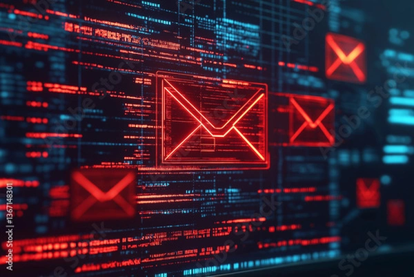 Obraz Ransomware email phishing attack displayed on computer screen cybersecurity concept