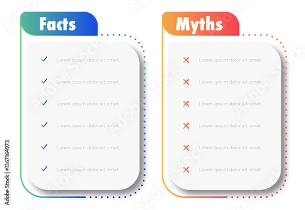 Fototapeta Facts and myths vector frame template modern style isolated on white background. Fact checking or easy compare evidence 10 eps