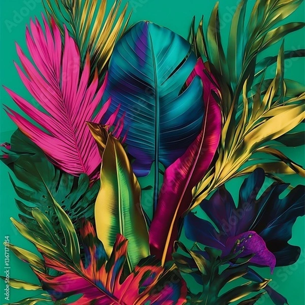 Obraz Vivid Tropical Foliage Abstraction Exotic Leaf Detail Contemporary Decorative Design Style Bright Tones