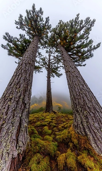 Obraz Whispers of Ancient Sentinels Towering Trees and Forested Mossy Floor in the Mystic Landscape