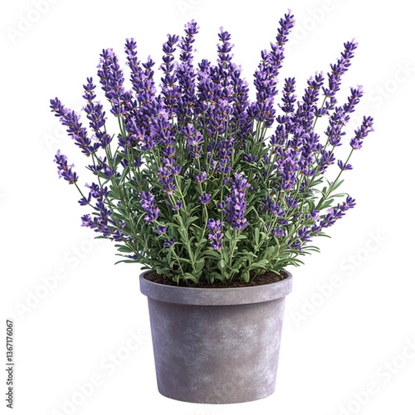 Fototapeta A 3D Potted Lavender Plant with Fragrant Purple Flowers Isolated on Transparent Background