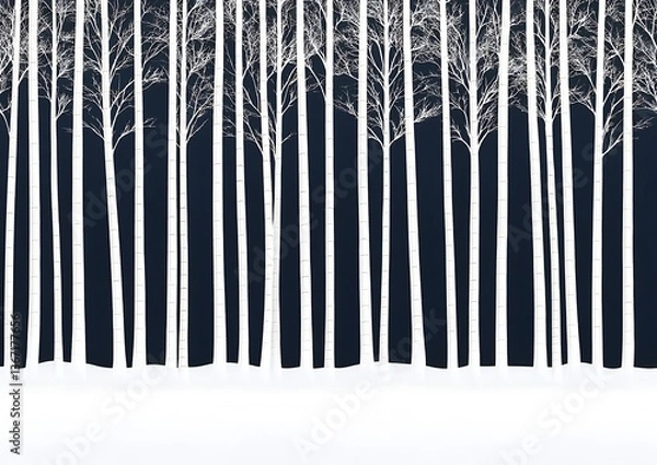 Obraz Winter Woods Serenity White Birch Trees Against a Deep Blue Sky Silhouette Calm Forest Scene Art