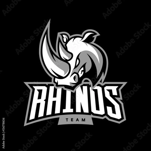 Fototapeta Furious Rhino Sport Vector Logo Logo odizolowana na ciemnym tle. Piktogram zespołu infografika internetowego.
Wysokiej jakości koszulka koszulka dzikich zwierząt.