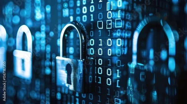 Fototapeta Secure Digital Locks Amidst a Background of Binary Code