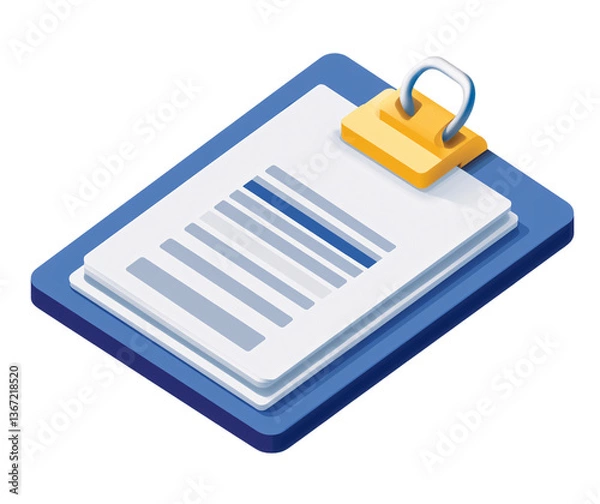 Fototapeta 3D icon of a clipboard with a document and pen, isolated on a transparent background