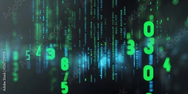Fototapeta Glitchy digital matrix effect with cascading numbers