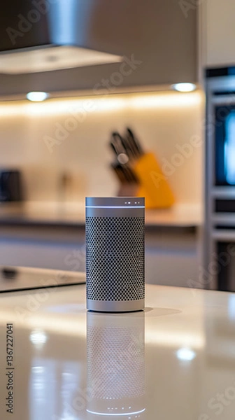 Obraz Elegant smart speaker showcased on a sleek kitchen countertop