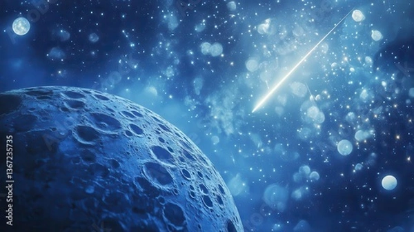 Fototapeta Stunning Cosmic Scene of a Detailed Moon Against a Starry Night Sky with Celestial Elements