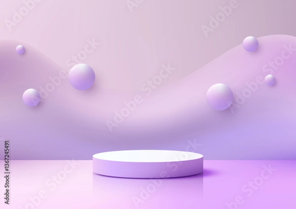 Fototapeta minimalist purple white podium modern texture liquid wavy background abstract floating spheres product display mockup