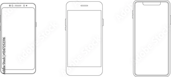 Fototapeta Outline line drawing modern smartphone. Elegant thin stroke line style design. Elegant thin line stroke style design smartphone