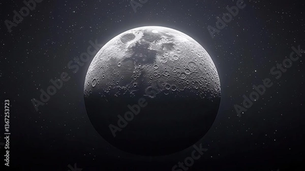 Fototapeta Realistic Full Moon Surrounded by Stars in a Dark Night Sky Creating a Cosmic Atmosphere