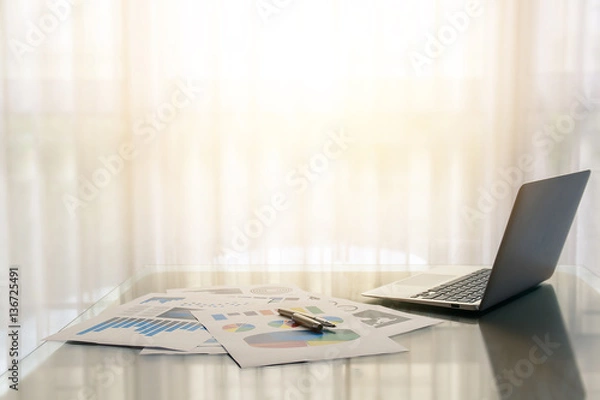 Fototapeta document of finance graph and pen/ selective focus with copy space for label text