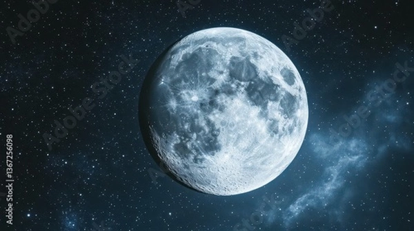 Obraz Spectacular Full Moon Illuminating the Night Sky Filled with Stars and Celestial Wonders