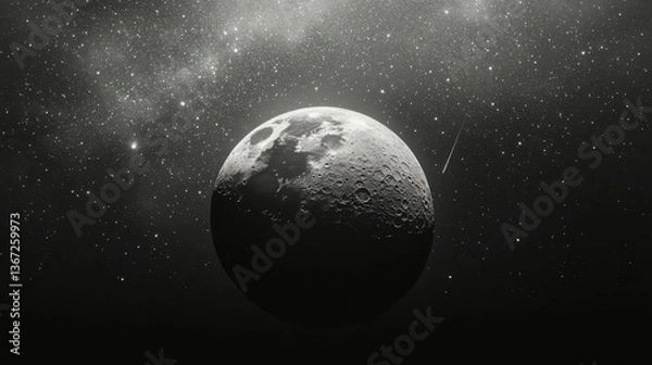 Fototapeta Spectacular View of the Moon in a Starry Night Sky with a Cosmic Atmosphere