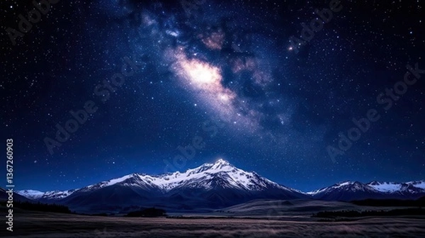 Fototapeta Starlit Night Over Majestic Mountain Under the Expansive Milky Way Galaxy in the Wilderness