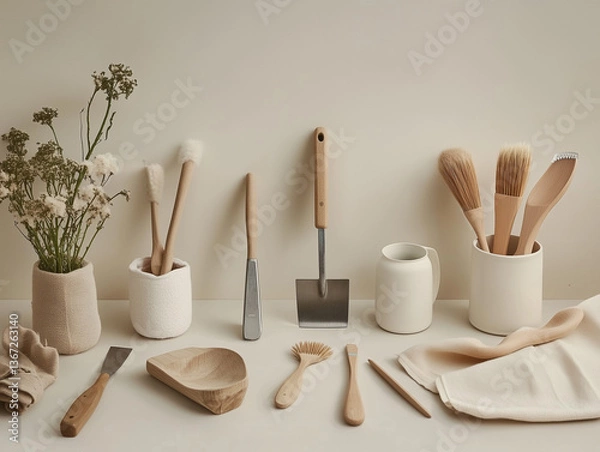 Fototapeta Gardening tools and accessories for spring plant care