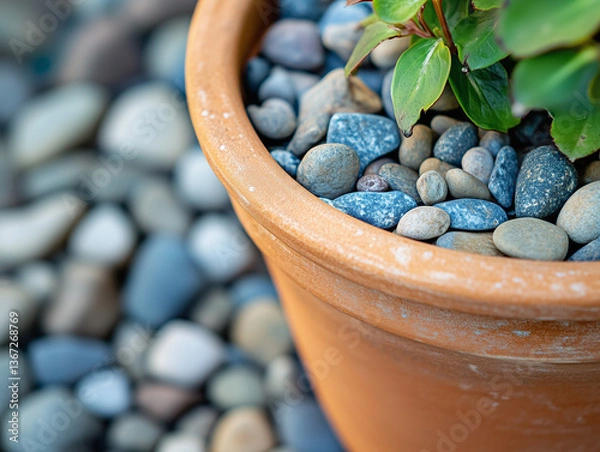 Fototapeta Indoor plant in a pot with decorative stones