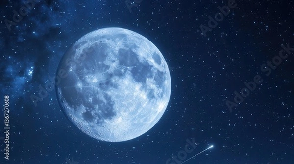 Fototapeta Stunning Moon Illuminating a Starry Night Sky with a Meteor Shower Overhead