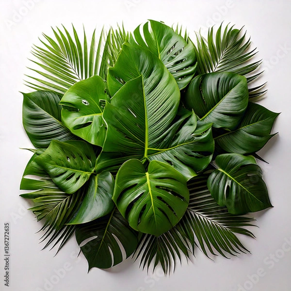 Obraz Green leaves on a white background with a fresh natural design