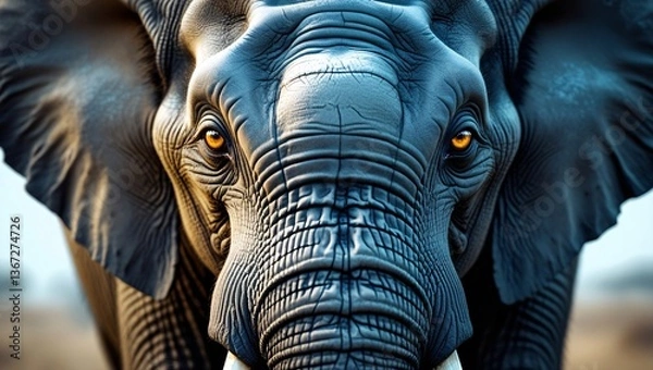 Fototapeta Close-Up of Majestic Elephant Face – Detailed Wildlife Portrait with Expressive Eyes