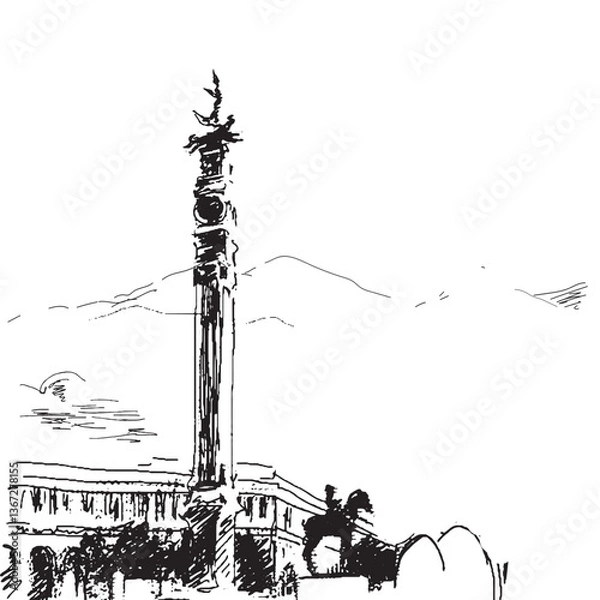 Obraz Sketch of the Independence Monument of Kazakhstan in Almaty, hand-drawn vector