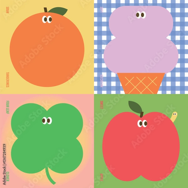 Fototapeta Memo pad set with cute characters on it