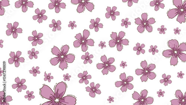 Fototapeta Purple Flower Blossom Pattern on Transparent  Background – Hand-Drawn Floral Design