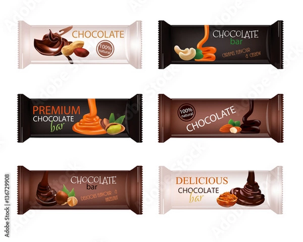Obraz Chocolate Bar with Nuts Isolated on white