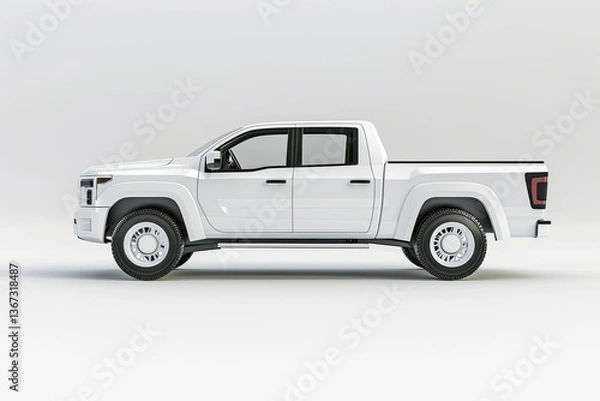 Fototapeta 3D Illustration of White Concept Cargo Pickup Truck on White Isolated Background 3D Rendering
