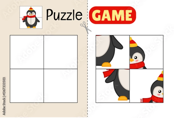 Fototapeta Education paper game for preshool children. Cut out the parts and glue them in the correct place. 
