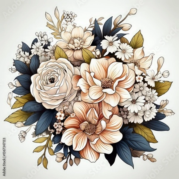 Fototapeta Beautiful Vintage Botanical Illustration in Vector Art with Elegant Plant Details