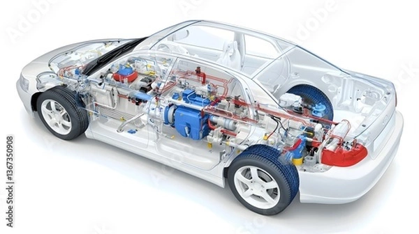 Obraz Detailed cutaway diagram of the inner workings and airflow circulation of a car s heating ventilation and air conditioning HVAC system showcasing the cooling mechanics and technical components