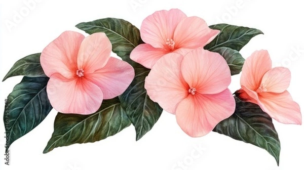 Fototapeta Pink impatiens  isolated  images in watercolor 