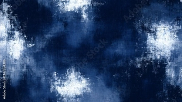 Fototapeta Intricate and elegant Japanese inspired indigo dyed fabric pattern with a vintage grunge like texture and wash of colors