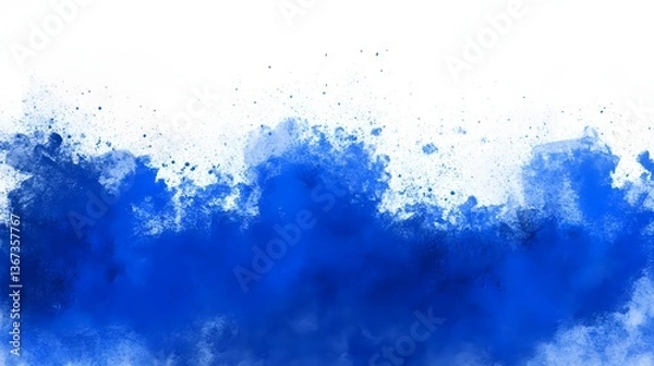 Fototapeta Minimalist abstract background with vibrant blue watercolor splatters and fluid paint strokes creating a captivating and modern visual design