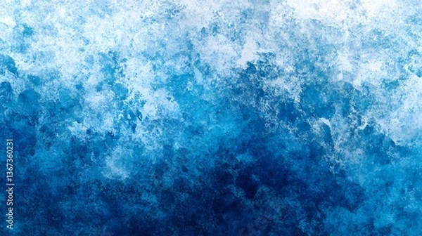 Obraz A vibrant flowing abstract painting featuring a dynamic gradient of deep blue and ethereal white brushstrokes and splatters creating a moody atmospheric composition