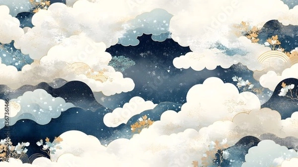 Fototapeta A captivating night sky filled with wispy cloud like formations and a scattering of delicate stars creating a peaceful and whimsical atmosphere