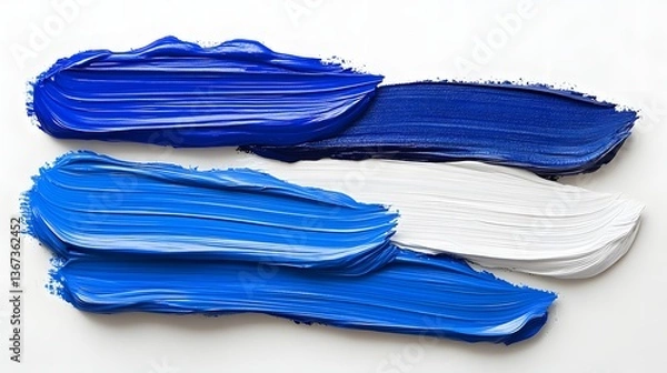 Fototapeta Captivating abstract artwork featuring fluid expressive brushstrokes in shades of vibrant blue and white creating a sense of movement and energy on the canvas