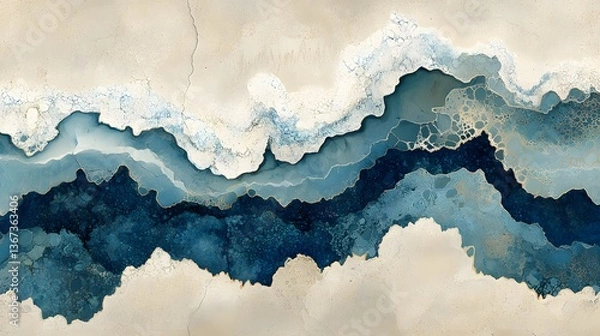 Fototapeta Ethereal misty abstract mountain landscape with a minimalist Japanese inspired aesthetic and soothing layered colors