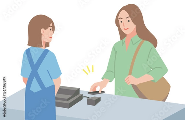 Obraz レジでキャッシュレス決済をする女性