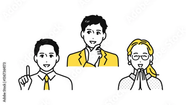 Fototapeta 問題が解決して喜ぶビジネスチームのシンプルな人物アイコンセット