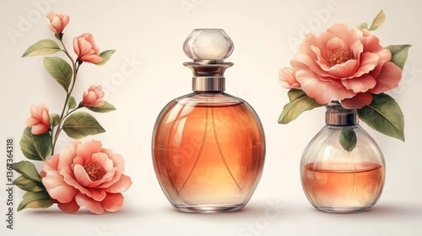Fototapeta luxury perfume in bottle isolated,cartoon illustration style