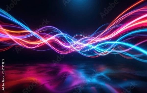 Fototapeta Abstract Neon Wave Lines Digital Art Background Bright Pink Blue Orange glow flow light style curve 