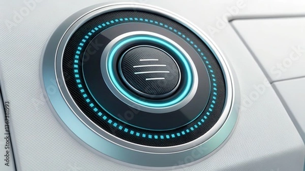 Fototapeta Artificial intelligence neural network virtual assistant concept. Futuristic control panel with glowing circular interface design.