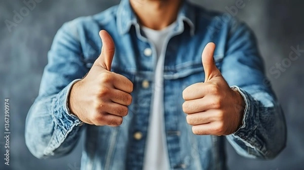 Fototapeta Person showing double thumbs up approval