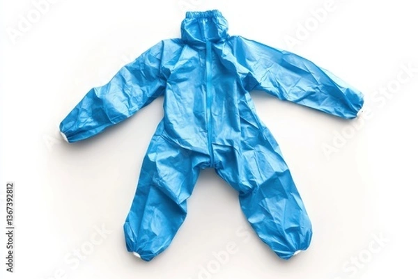 Fototapeta Bright blue protective suit laid out on a white background for safety and sanitation measures isolated on transparent background