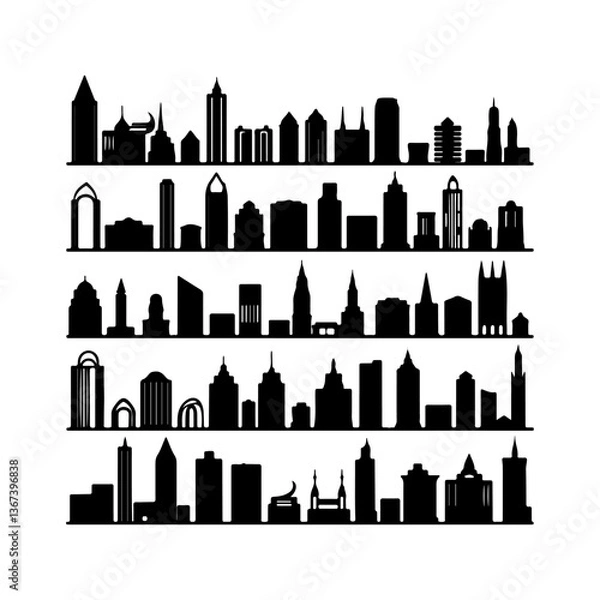 Fototapeta Metropolitan Skyscraper Silhouette set items